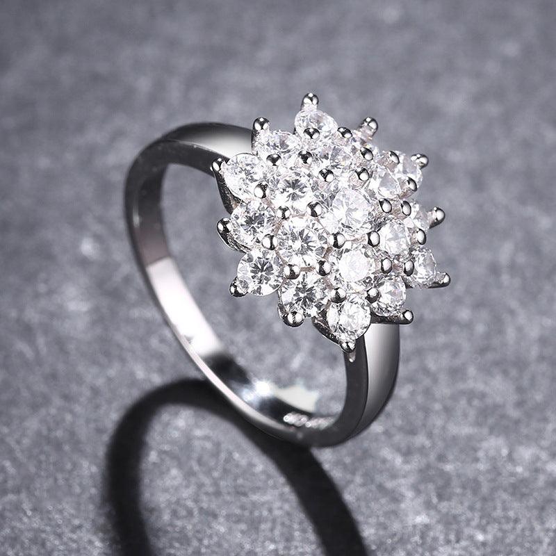 Bling Runway Creative zircon sun flower handmade silver ring-BlingRunway