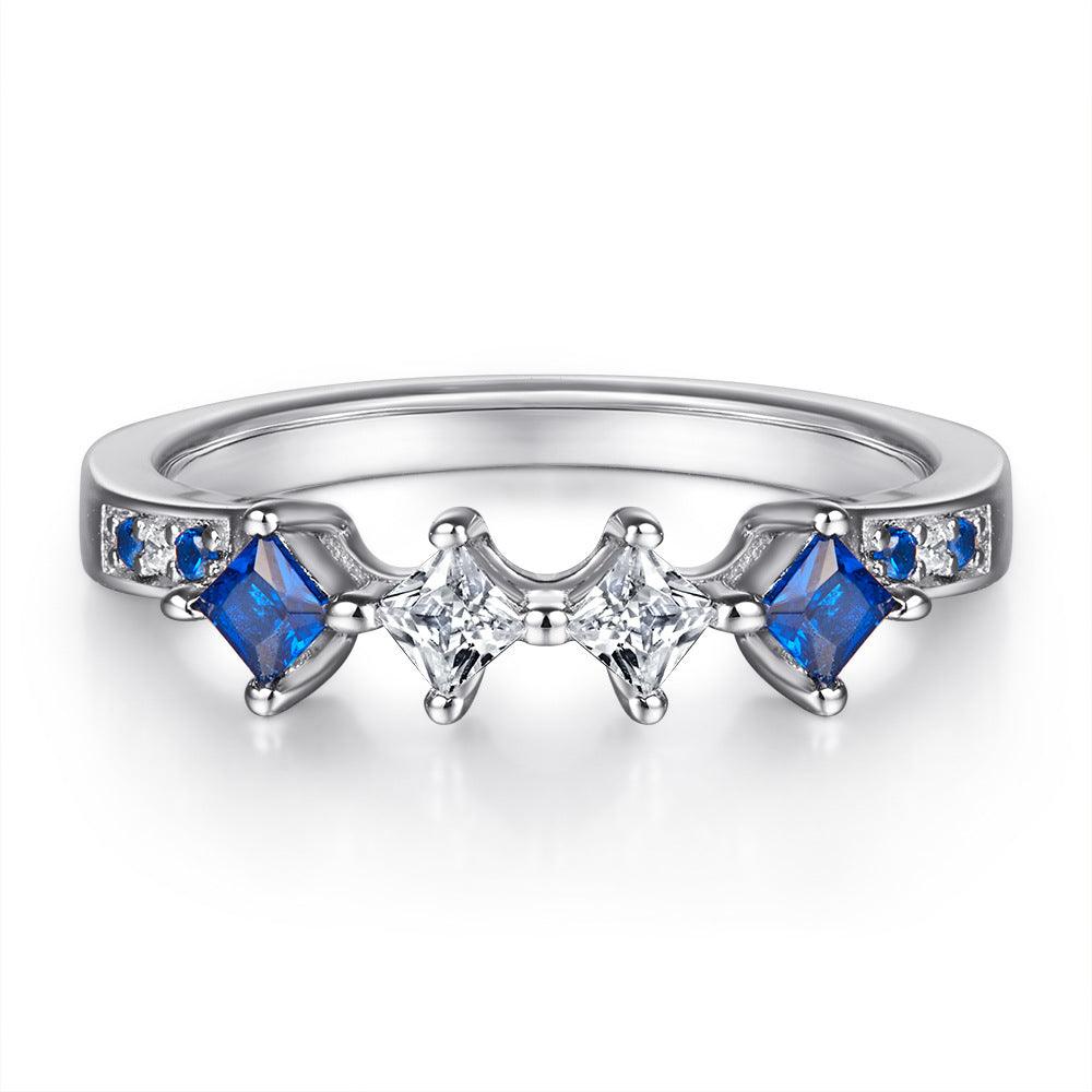 Bling Runway Trendy heart zircon with sapphire handmade silver combination ring-BlingRunway