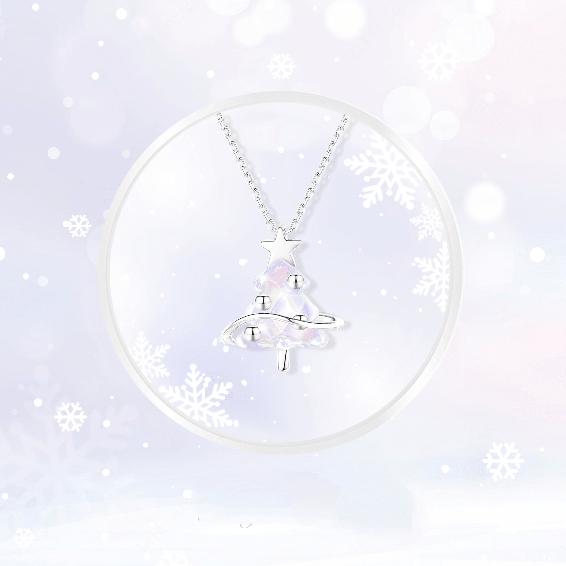 S925 Sterling Silver Aurora Fantasy Crystal Christmas Tree Necklace