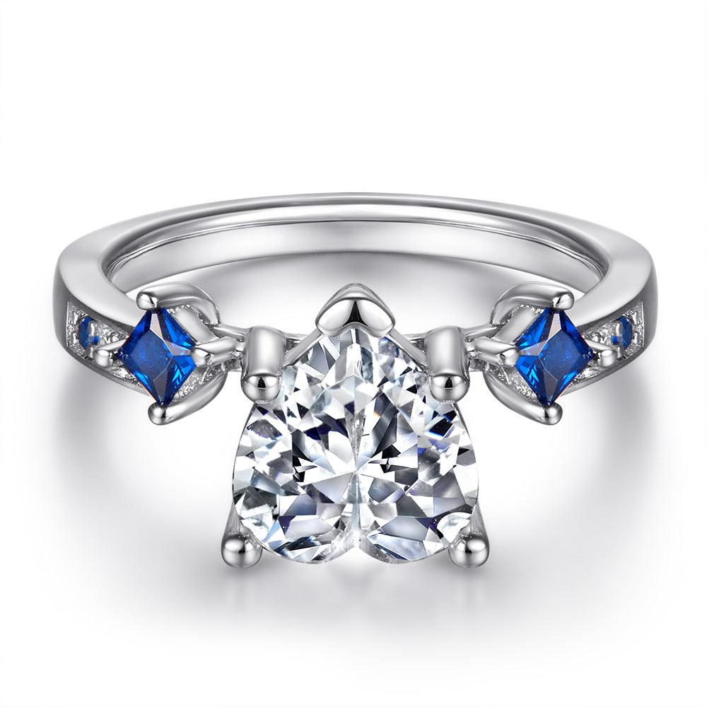 Bling Runway Trendy heart zircon with sapphire handmade silver combination ring-BlingRunway