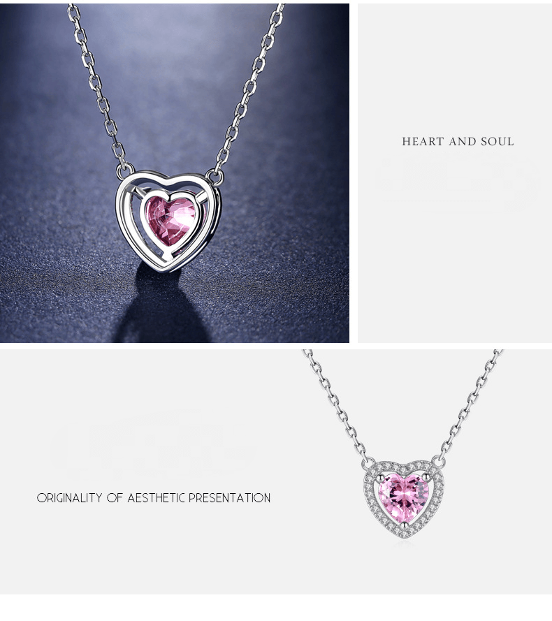 Pink Heart Pendant S925 Sterling Silver Necklace