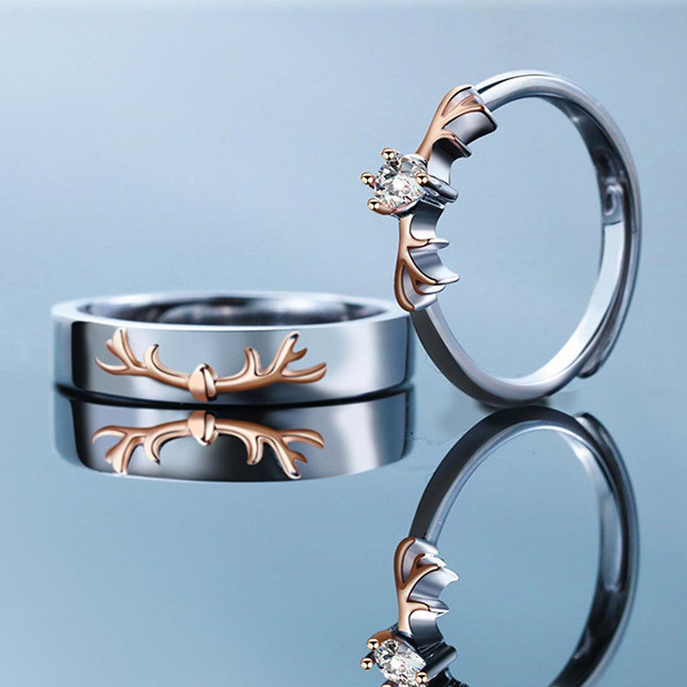 Bling Runway Antlers design couple handmade silver ring-BlingRunway