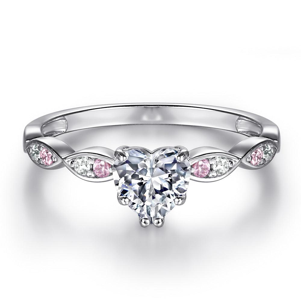 Bling Runway 925 sterling silver heart zircon with pink zircon handmade silver ring set-BlingRunway