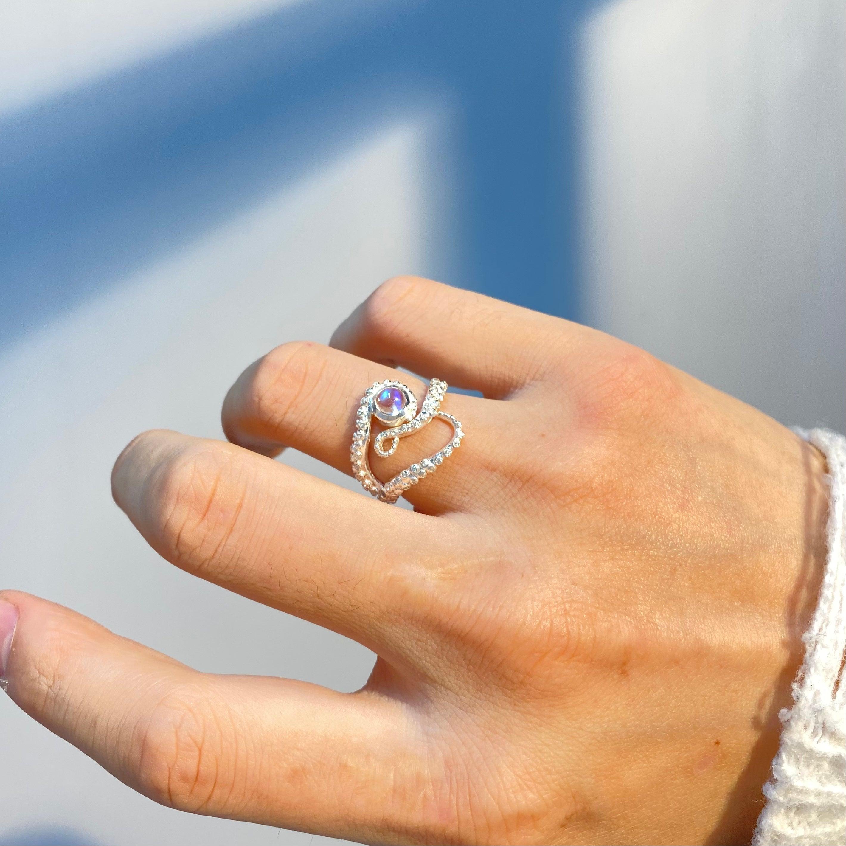 Moonstone Octopus S925 Silver Ring