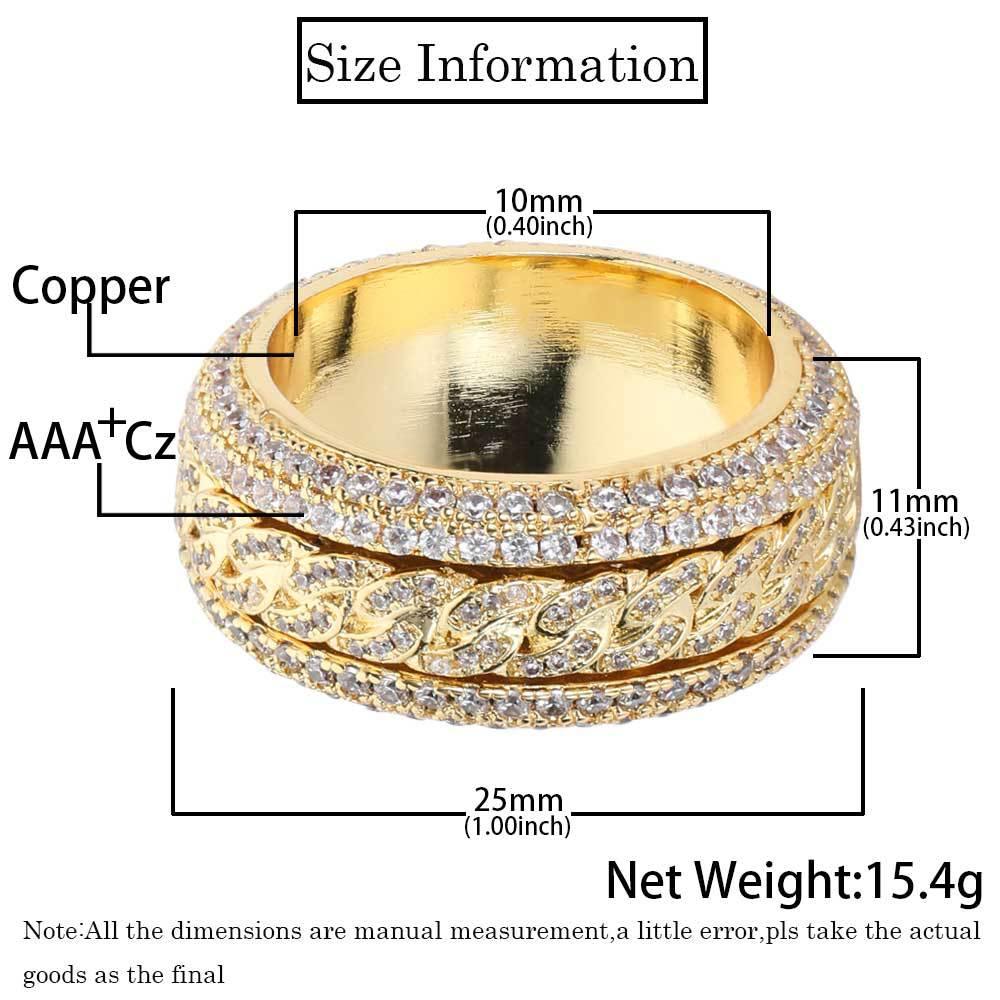 Hip Hop Style Copper Set Zircon Rotatable Cuban Ring-BlingRunway