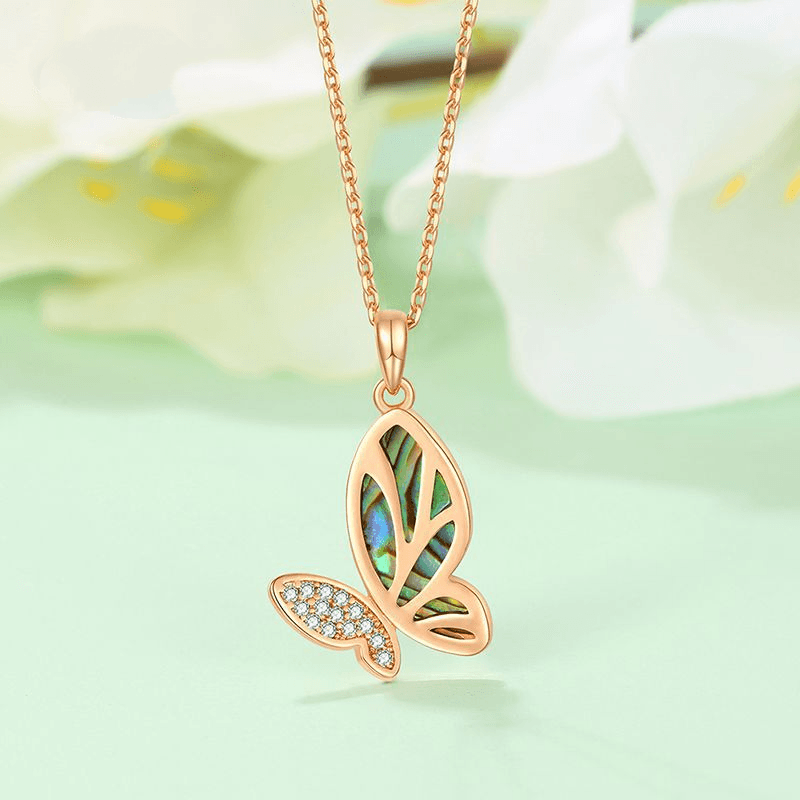 Inlaid Shell Gold Butterfly Necklace