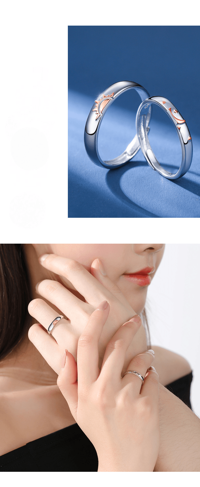 Sun and Moon S925 Sterling Silver Couple Ring