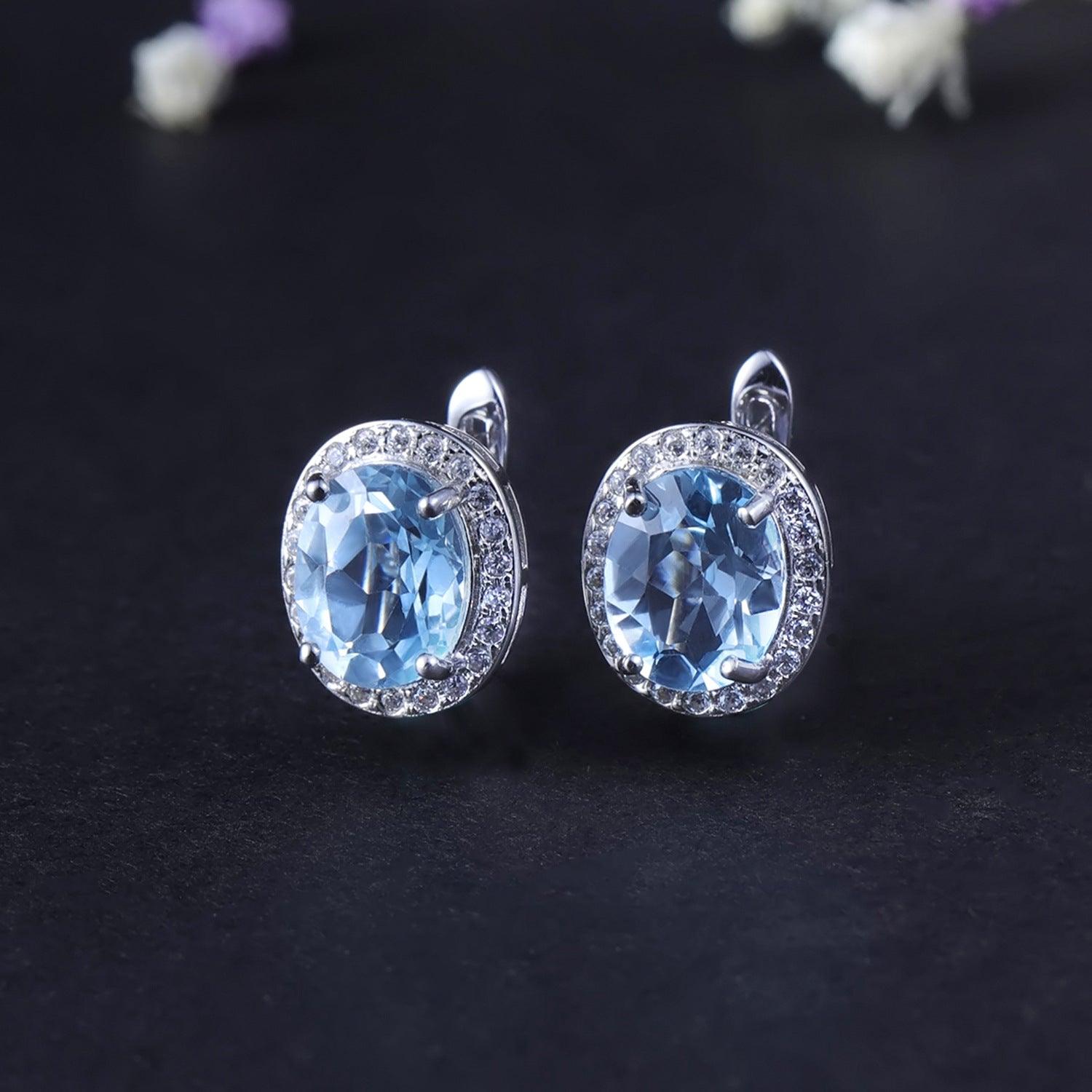 Oval Natural topaz S925 Sterling Silver Earrings