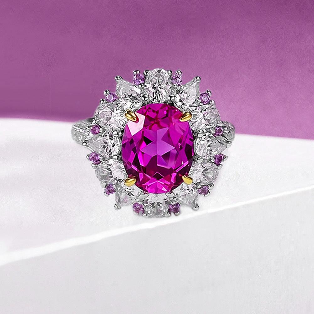 Classic Surround Setting S925 Silver High Carbon Imitation Pink Diamond Ring-BlingRunway