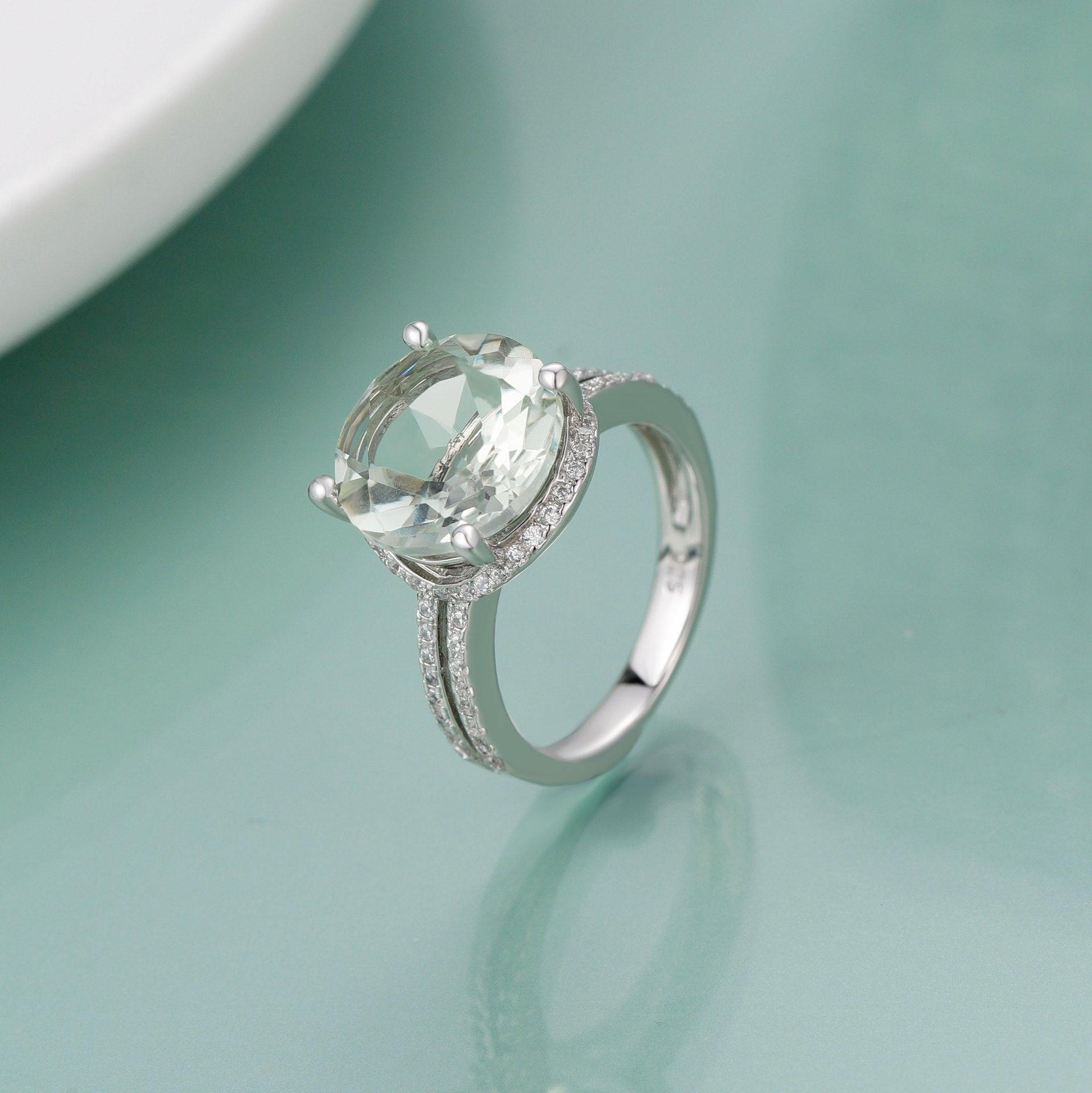 Classic Shape S925 Sterling Silver Natural Green Amethyst Ring-BlingRunway