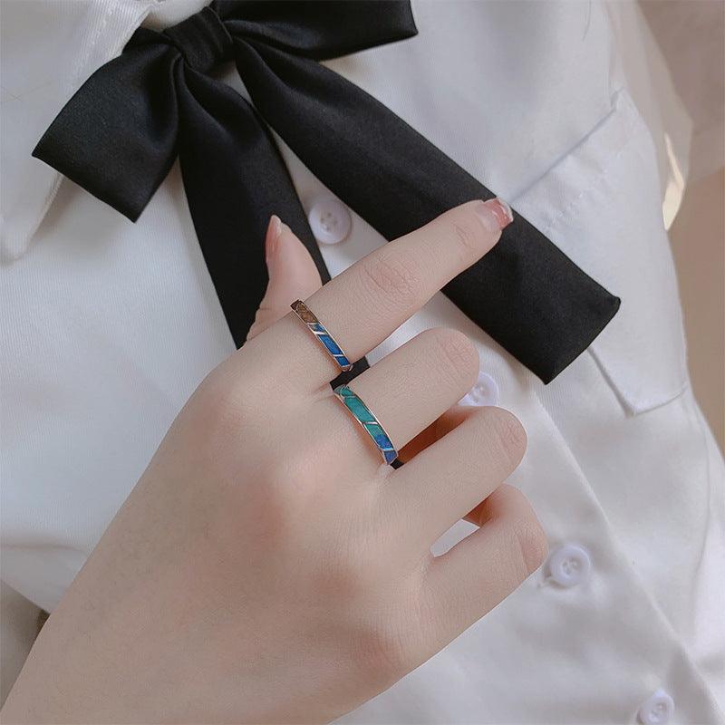 Affectionate Embrace Gradient Enamel Craft Handmade Series S925 Sterling Silver Couple Ring-BlingRunway