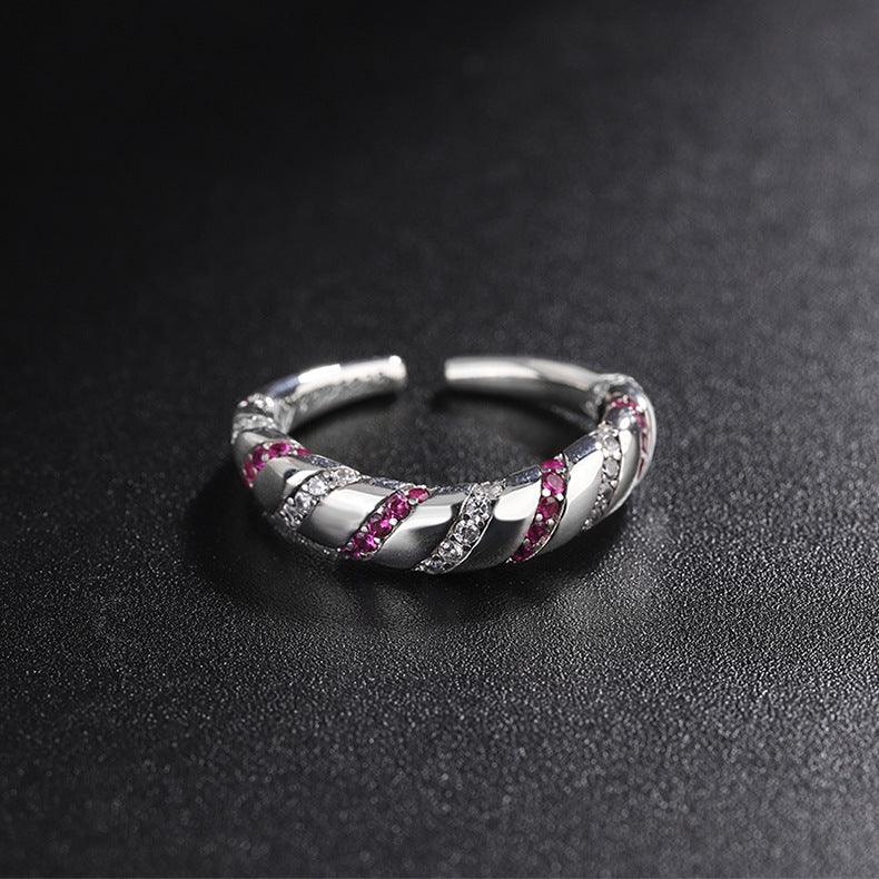 Colorful Striped Zircon Handmade Series S925 Sterling Silver Ring