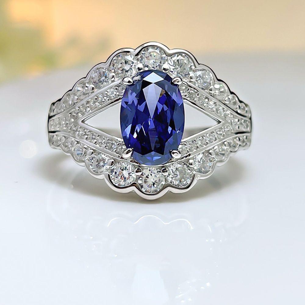 Luxury inlaid oval blue Tanzanite S925 sterling silver ring-BlingRunway