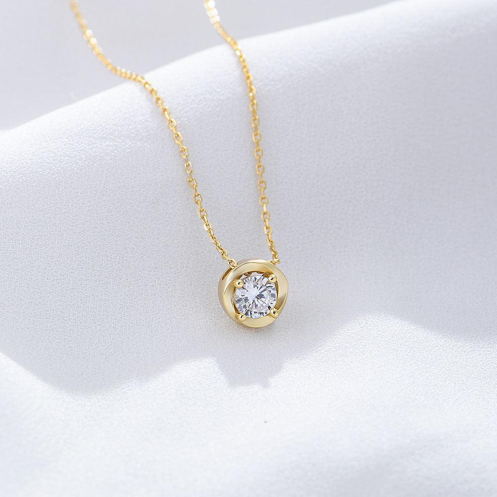 Classic Round Zircon Pendant Handmade Series S925 Sterling Silver Necklace