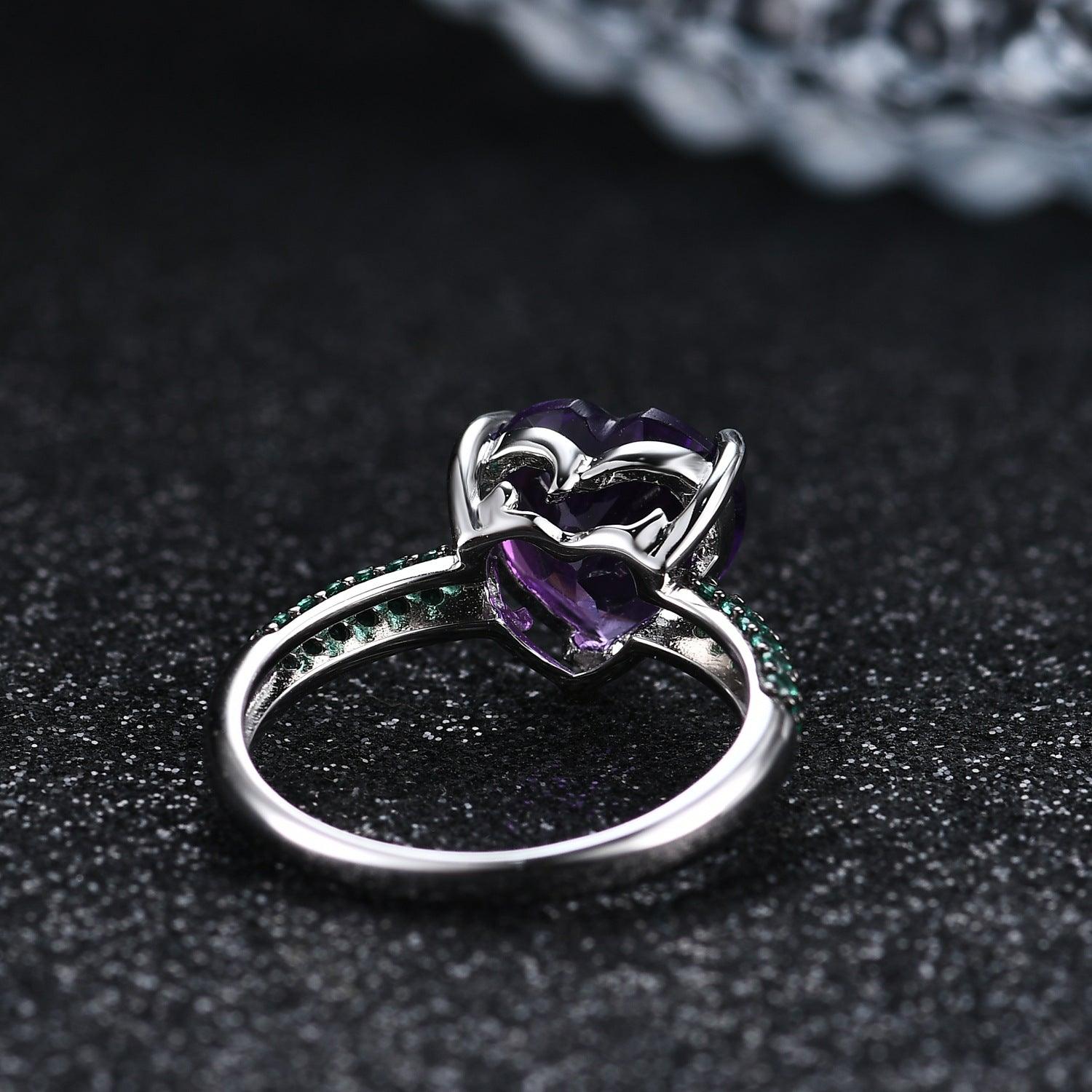 Natural gemstone heart shaped design S925 sterling silver ring-BlingRunway