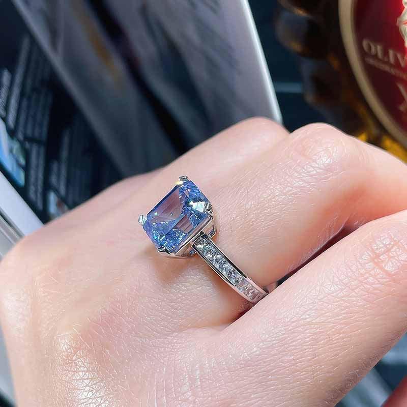 Luxury Inlaid Square Synthetic Gem S925 Sterling Silver Ring