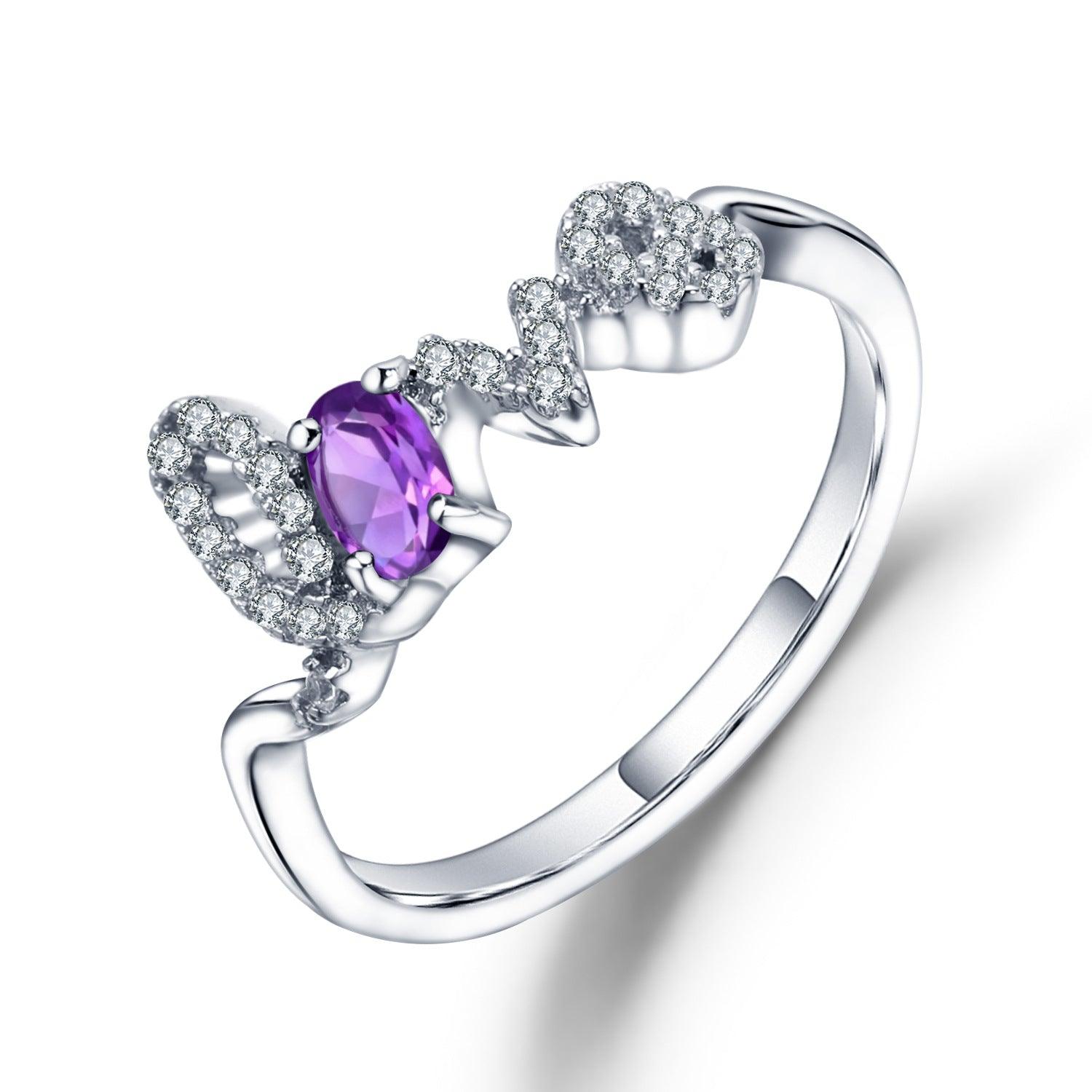 Classic LOVE Letters 925 Sterling Silver Natural Amethyst Ring-BlingRunway