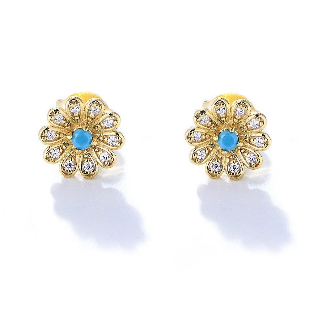 Classic Sunflower Handmade Series S925 Sterling Silver Zircon Earrings-BlingRunway