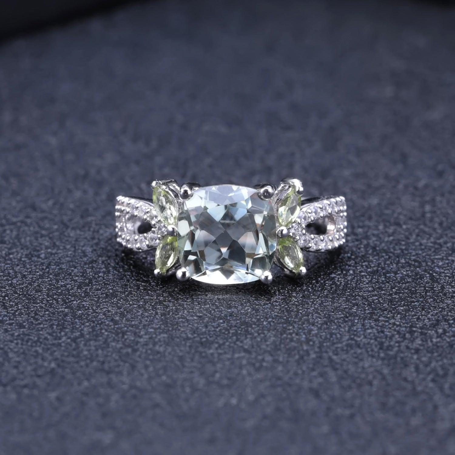 Classic Luxury Natural Green Amethyst S925 Sterling Silver Ring-BlingRunway