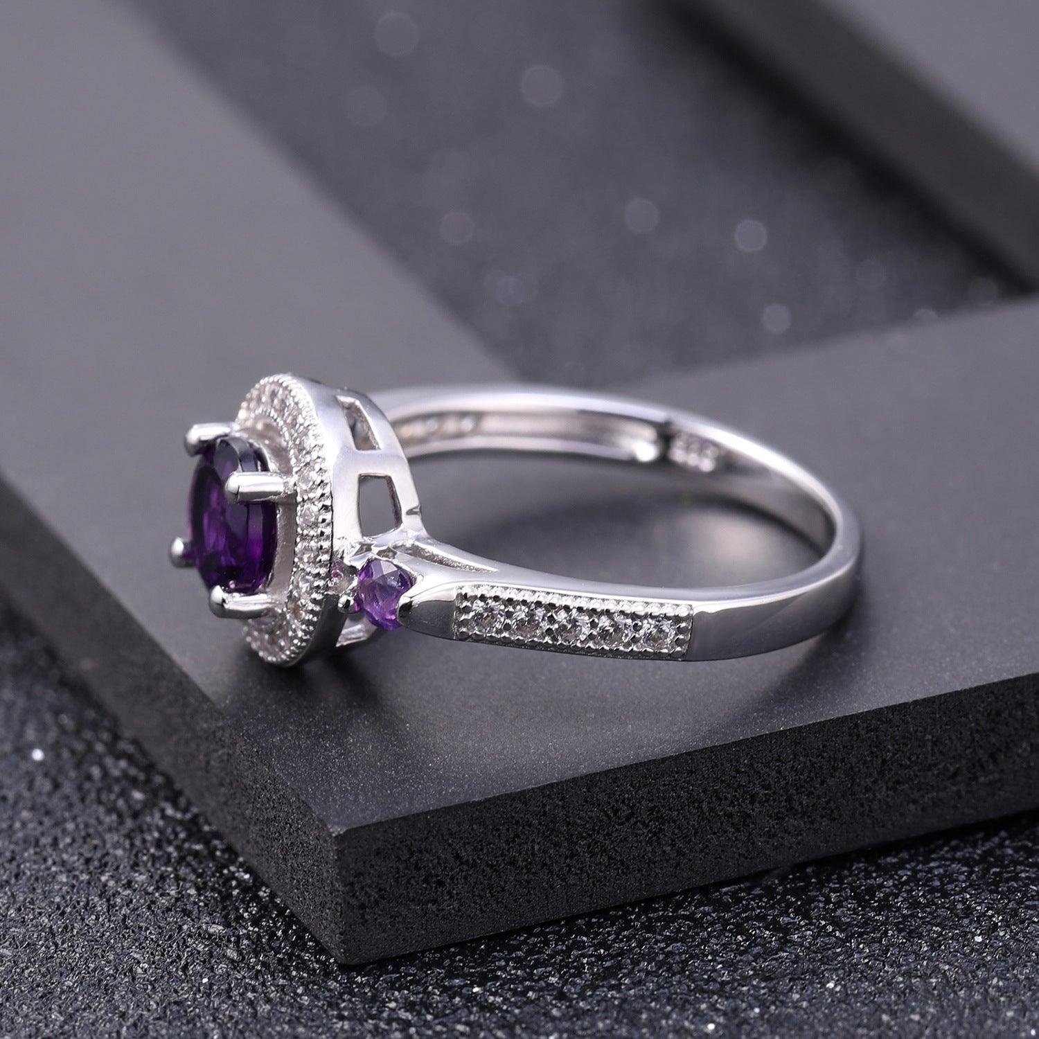 High-end Inlaid S925 Silver Natural Amethyst Ring-BlingRunway