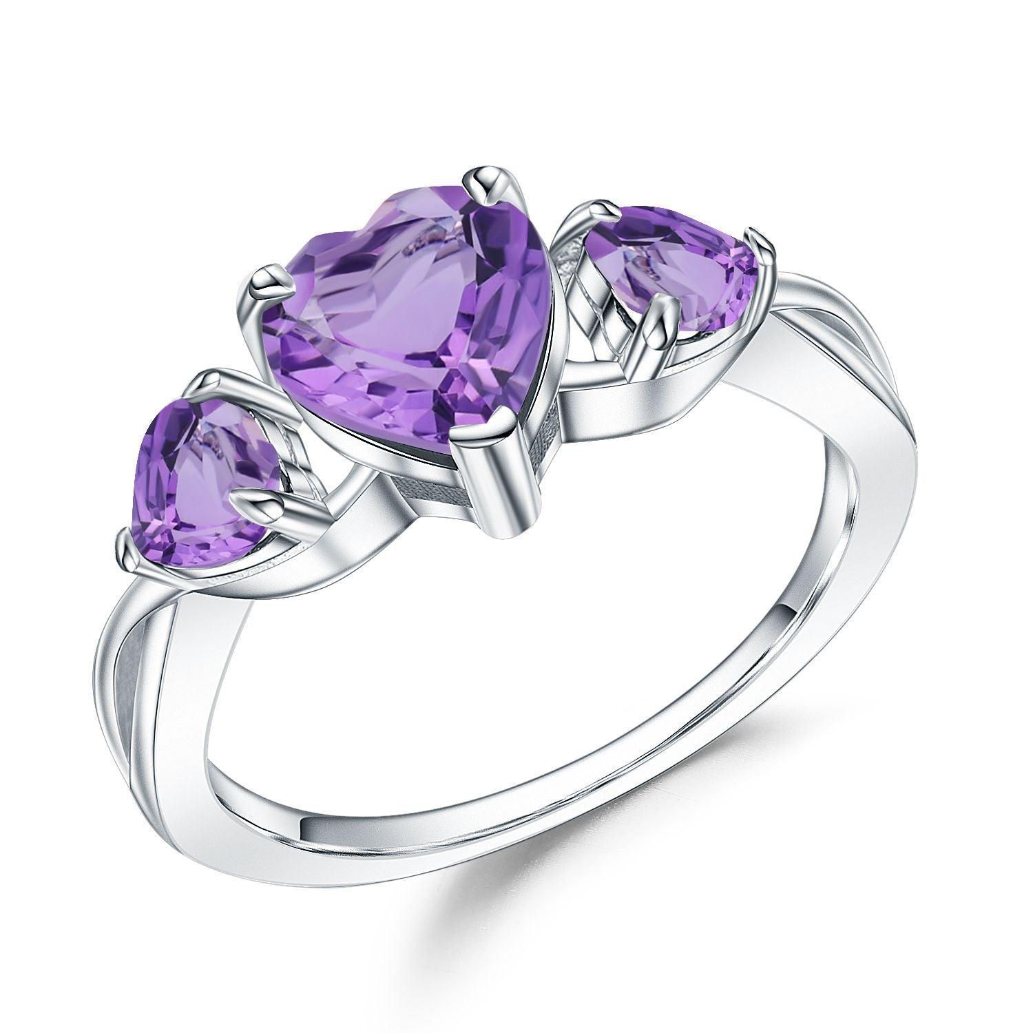 Natural Gemstone Heart Design S925 Sterling Silver Ring-BlingRunway