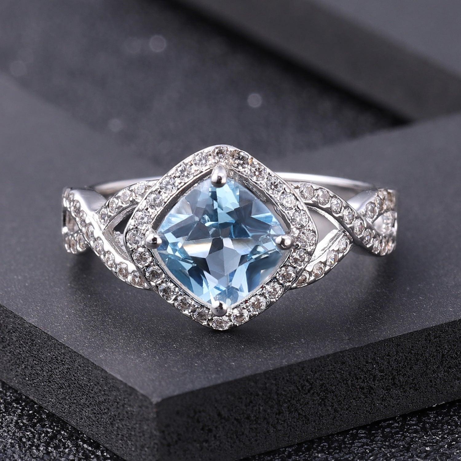 Surrounding Square S925 Silver Natural Topaz Ring-BlingRunway