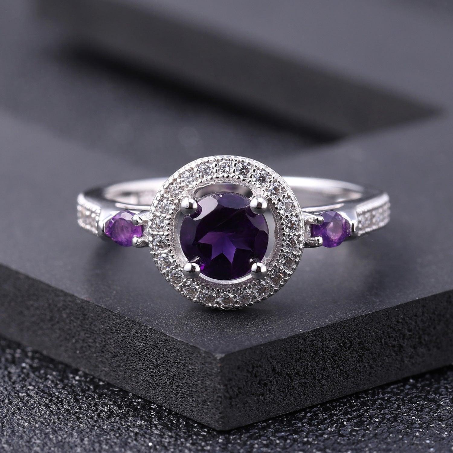 High-end Inlaid S925 Silver Natural Amethyst Ring-BlingRunway