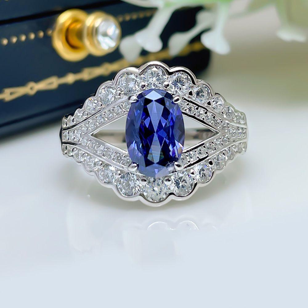 Luxury inlaid oval blue Tanzanite S925 sterling silver ring-BlingRunway