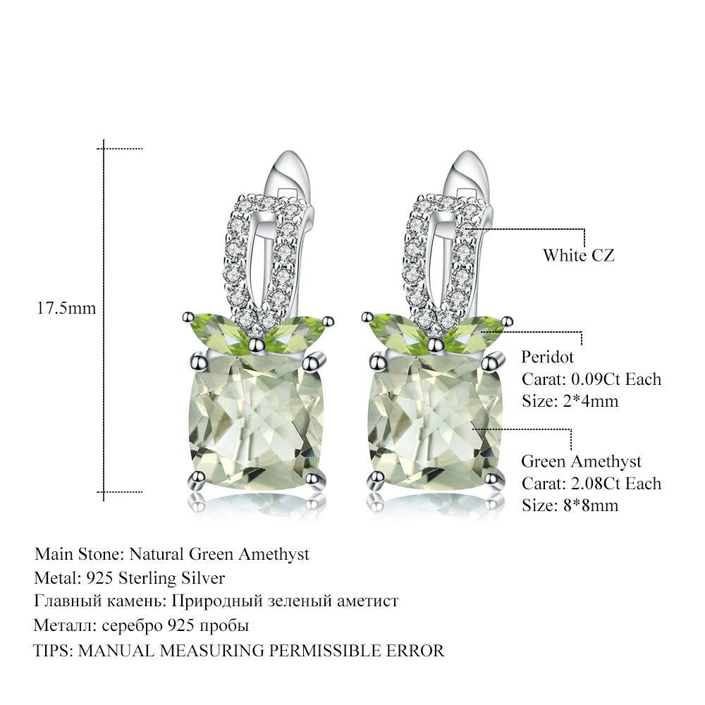 Dream Sugar S925 Sterling Silver Inlaid Green Amethyst Earrings Earrings