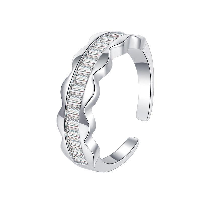 Wavy Arrangement Inlaid Zircon Handmade Series S925 Sterling Silver Ring-BlingRunway