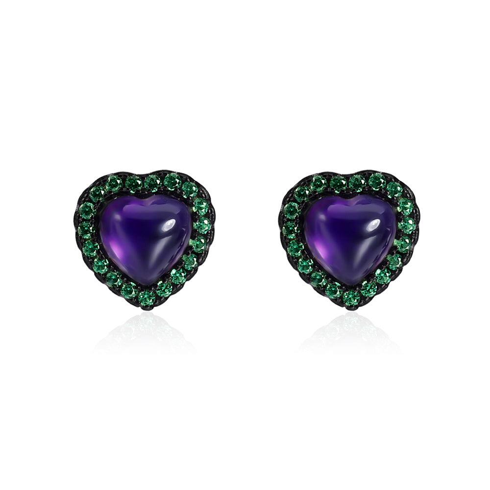 Natural amethyst Heart Design S925 Sterling Silver Earrings-BlingRunway