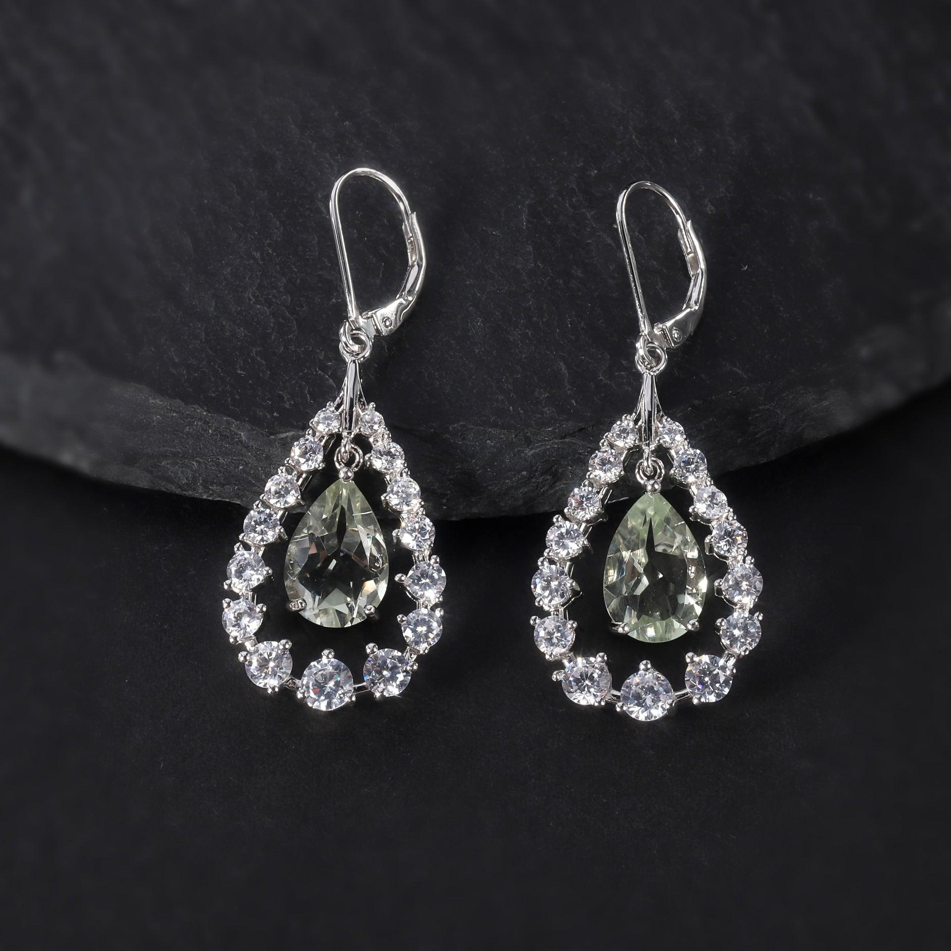 French Design S925 Silver Natural Green Amethyst Stud Earrings