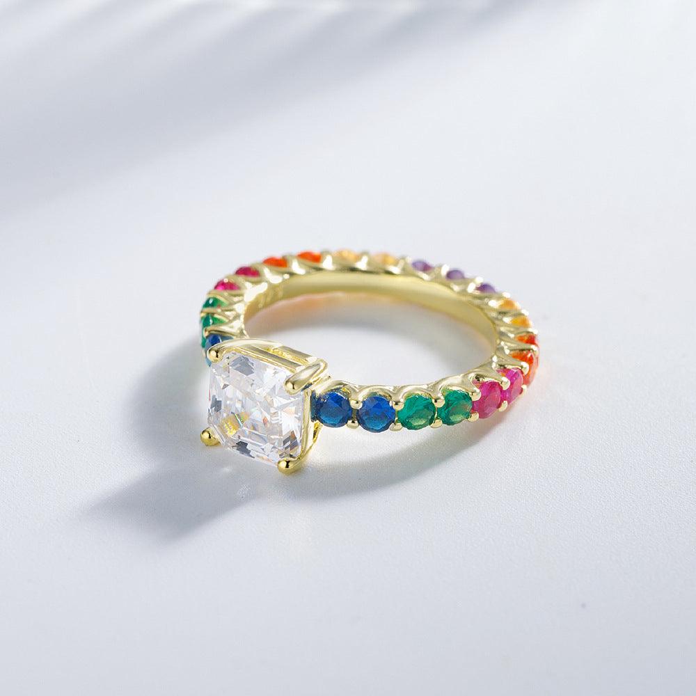 Classic pavé colored gemstone S925 sterling silver ring