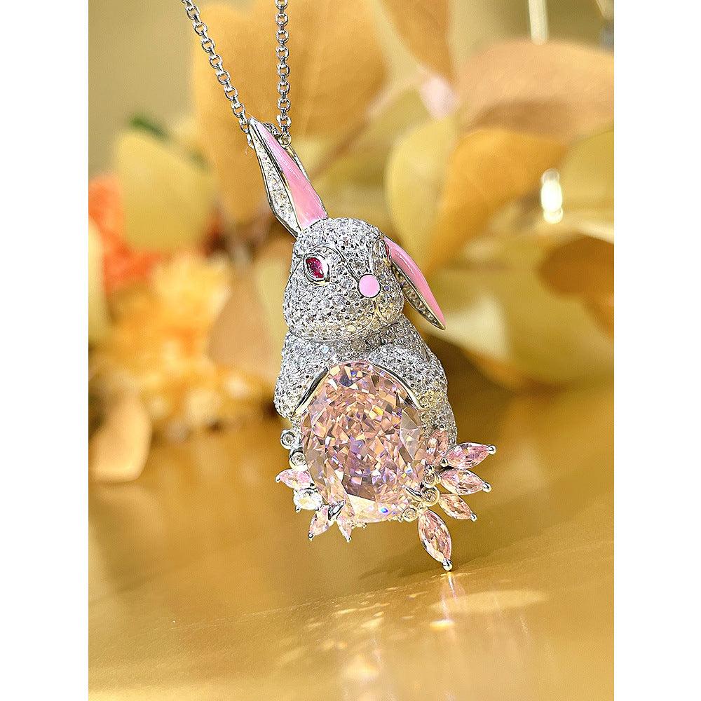 Pink Rabbit S925 Silver High Carbon Simulation Pink Diamond Necklace