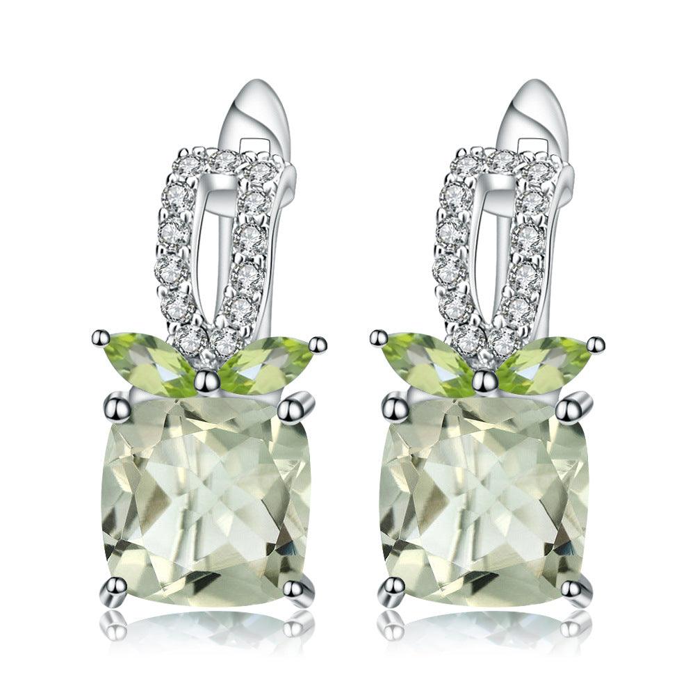 Dream Sugar S925 Sterling Silver Inlaid Green Amethyst Earrings Earrings-BlingRunway