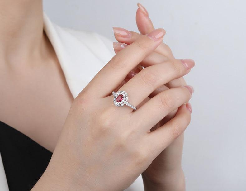 Oval Synthetic Ruby S925 Sterling Silver Ring-BlingRunway