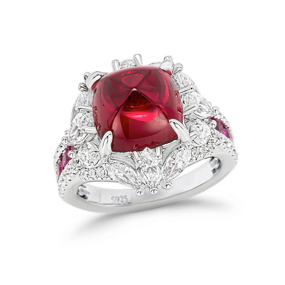 Luxury inlaid synthetic square Ruby S925 sterling silver ring-BlingRunway