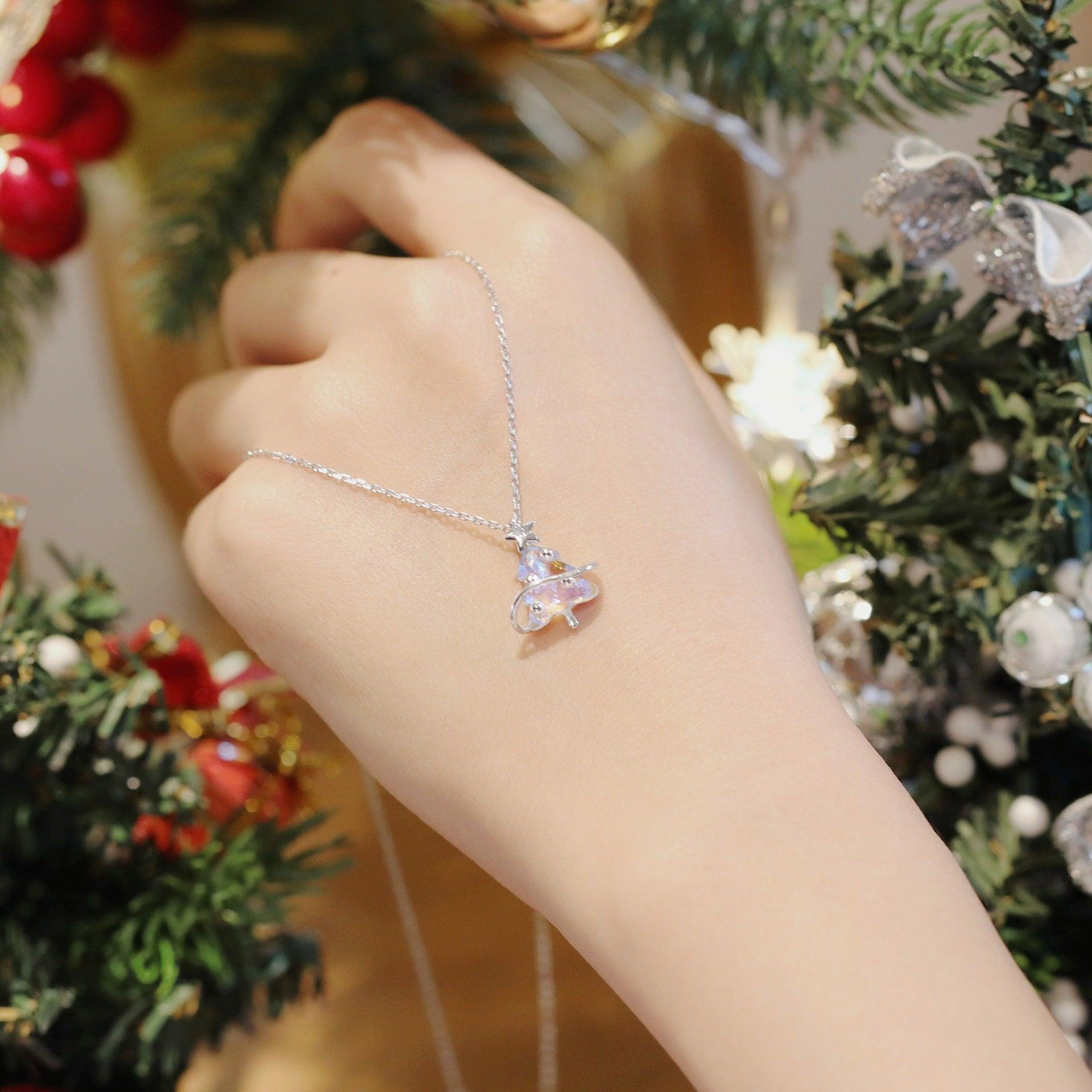 S925 Sterling Silver Aurora Fantasy Crystal Christmas Tree Necklace-BlingRunway