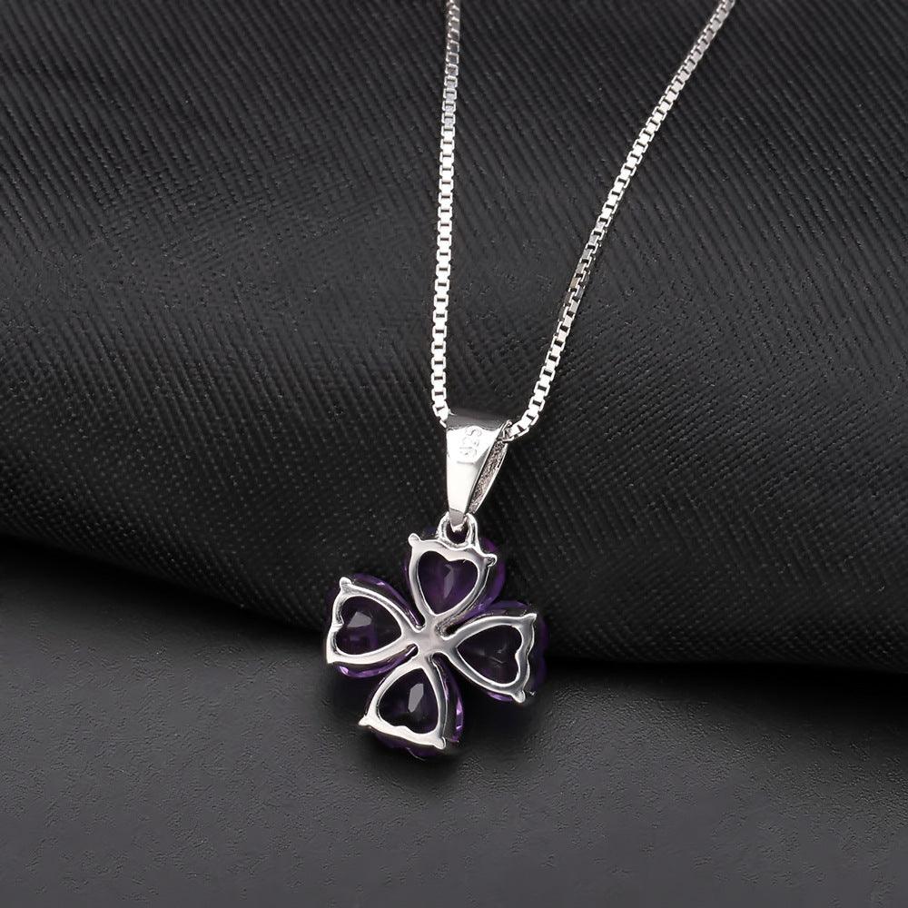 Four-leaf Clover Necklace S925 Sterling Silver Natural Amethyst Necklace Pendant