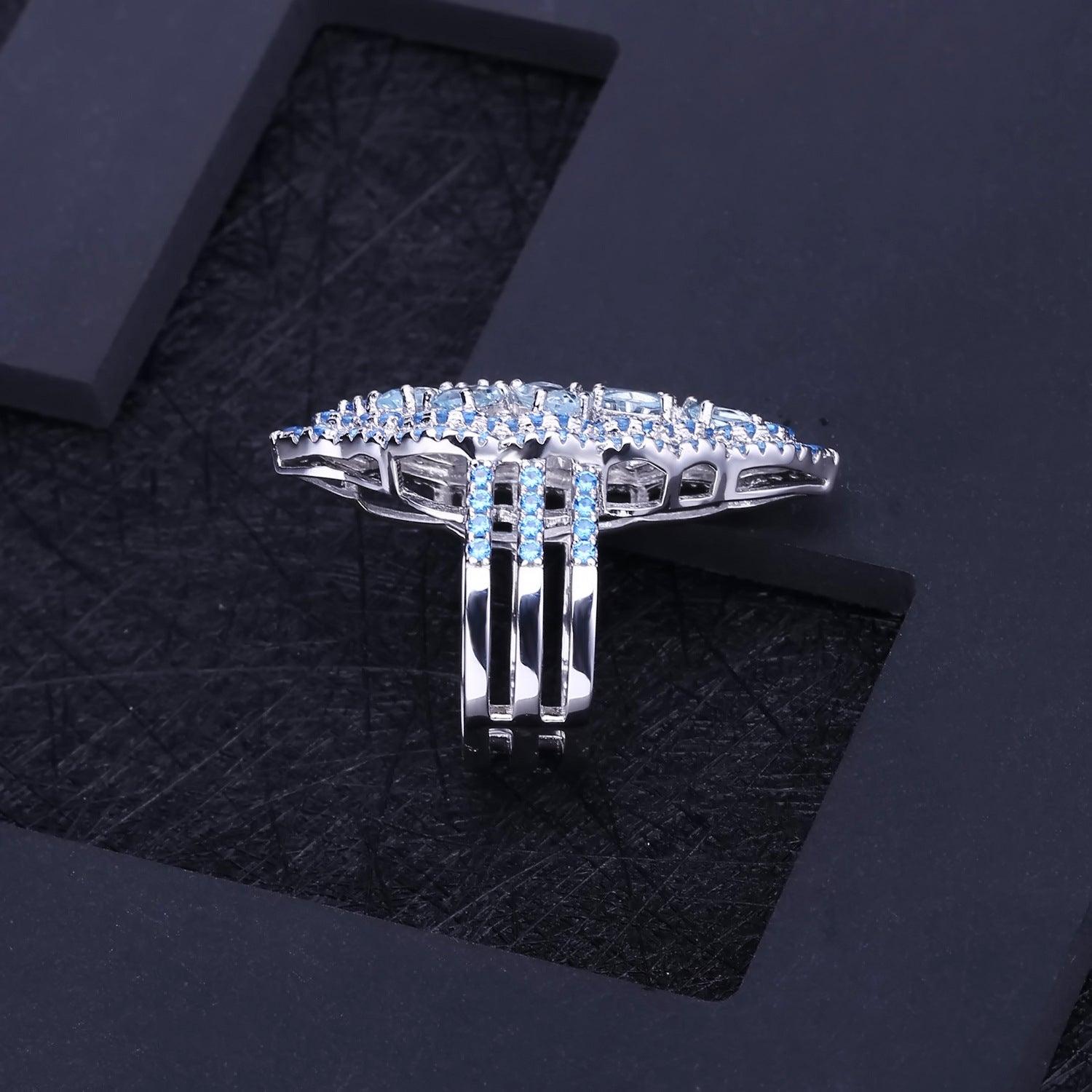 French Luxury S925 Silver Natural Topaz Ring-BlingRunway