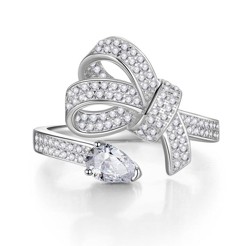 Luxury inlaid snake shaped bow design S925 sterling silver ring-BlingRunway