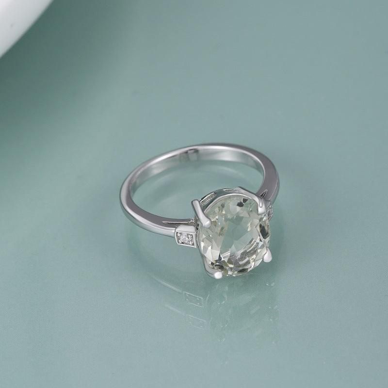 Classic Design S925 Sterling Silver Inlaid Natural Green Amethyst Ring-BlingRunway