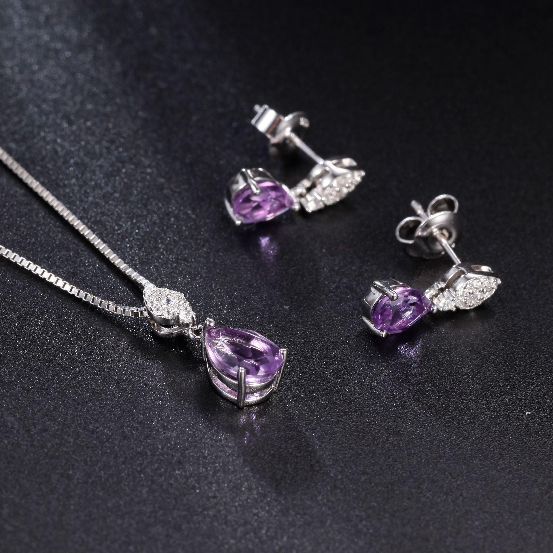 Purple Drop-shaped S925 Sterling Silver Amethyst Earrings-BlingRunway