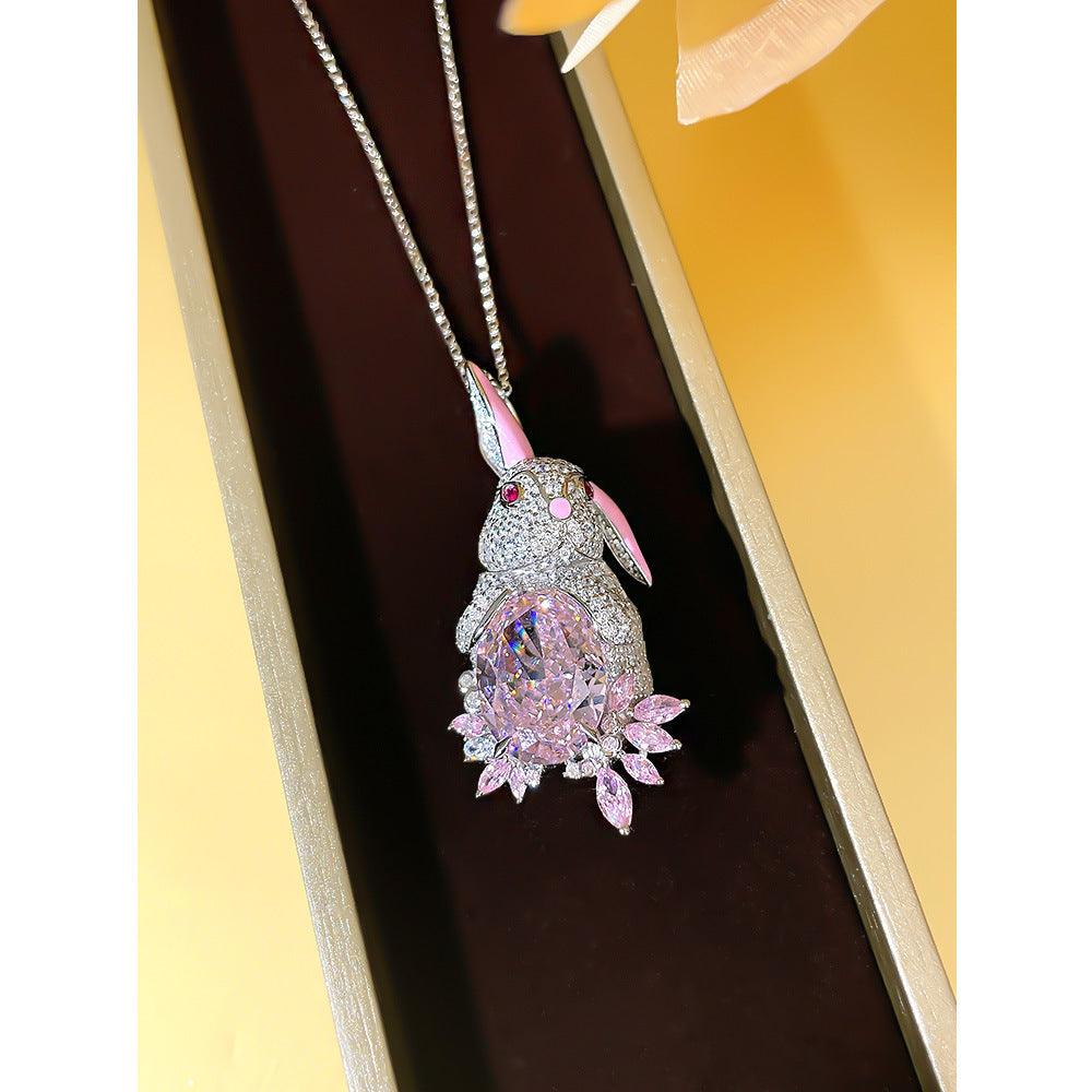 Pink Rabbit S925 Silver High Carbon Simulation Pink Diamond Necklace