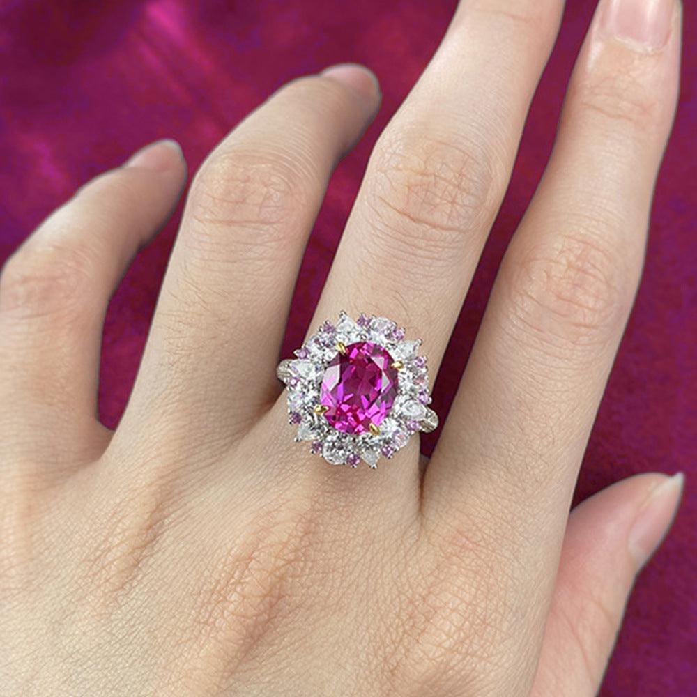 Classic Surround Setting S925 Silver High Carbon Imitation Pink Diamond Ring-BlingRunway