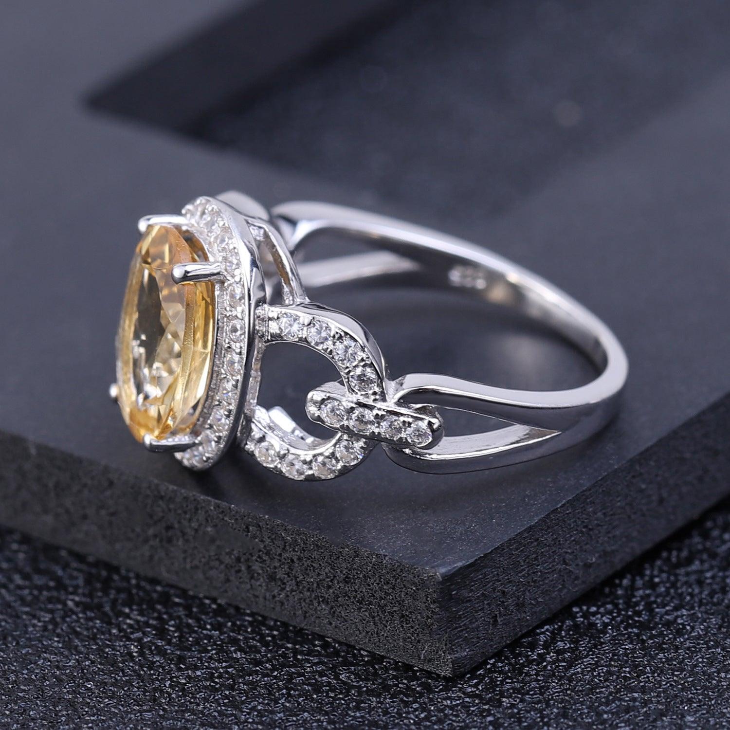 Vintage Design Luxury Natural Citrine S925 Sterling Silver Ring-BlingRunway