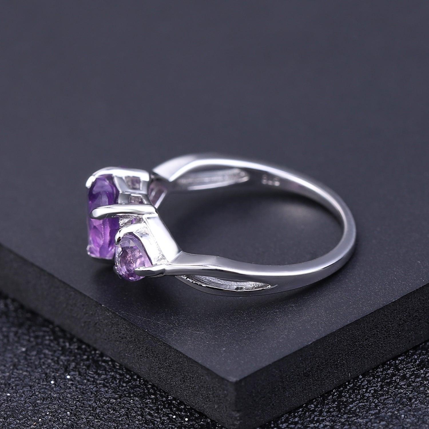 Natural Gemstone Heart Design S925 Sterling Silver Ring-BlingRunway