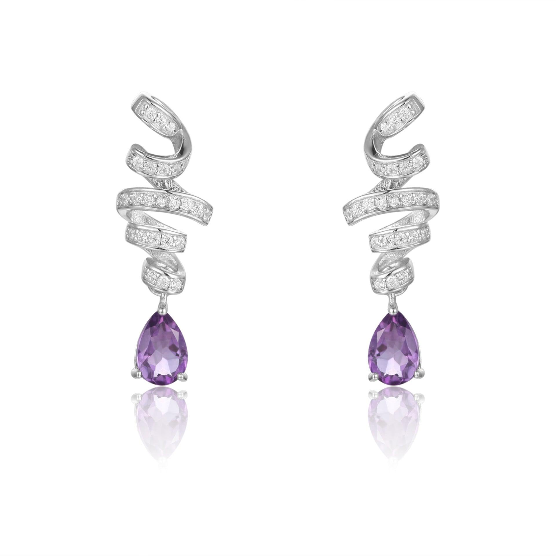 French Romantic S925 Silver Inlaid Natural Amethyst Earrings-BlingRunway