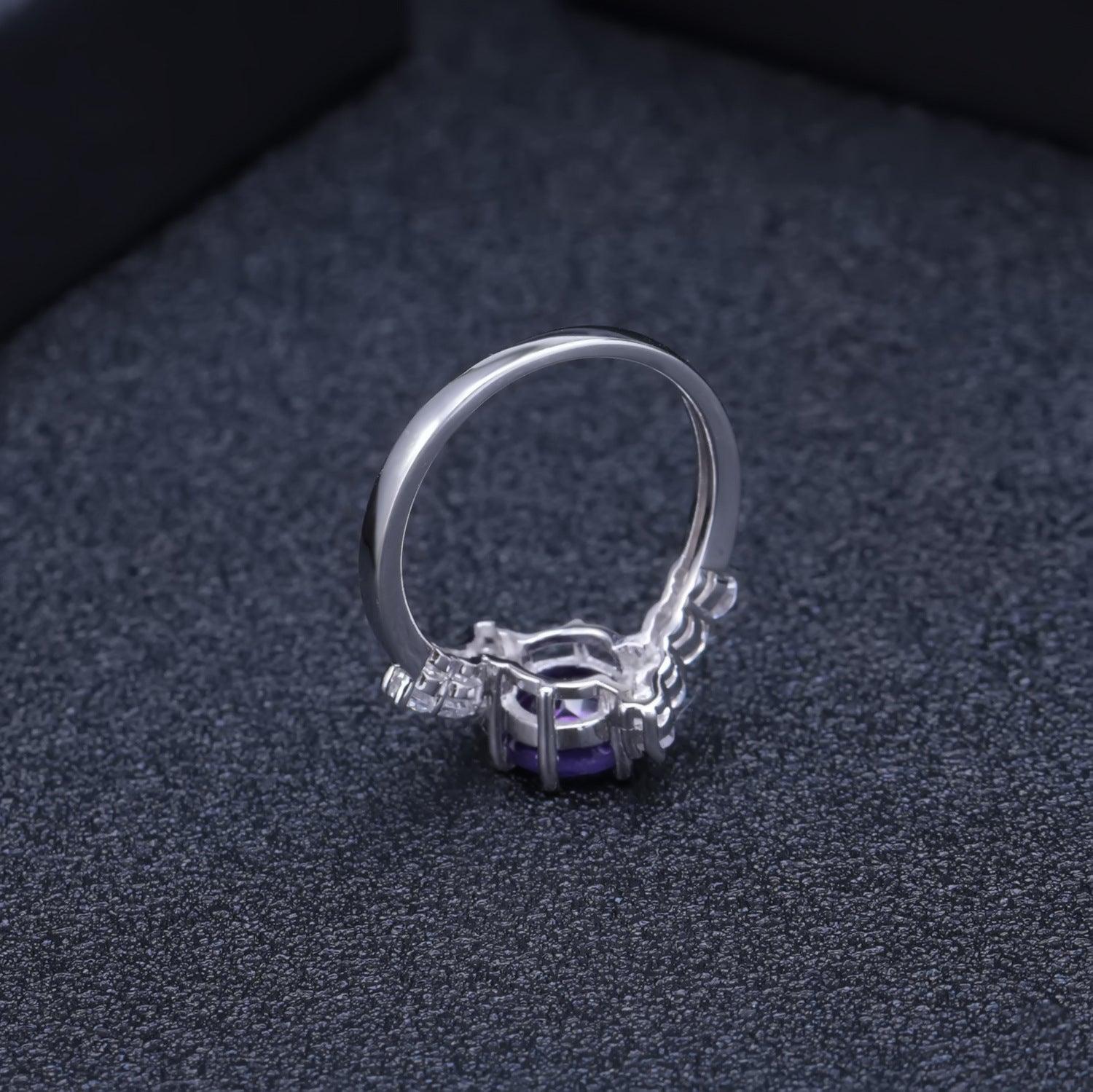 Simple Elegant Round S925 Sterling Silver Natural Amethyst Ring-BlingRunway