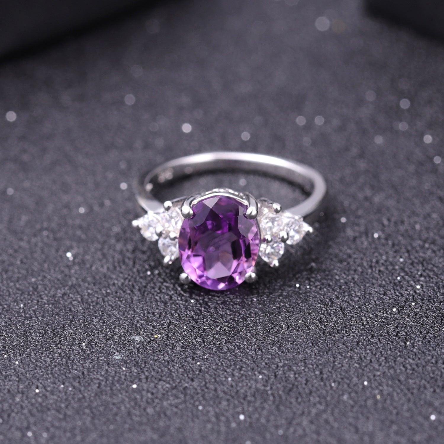 Oval natural gemstone with S925 sterling silver ring on the side-BlingRunway